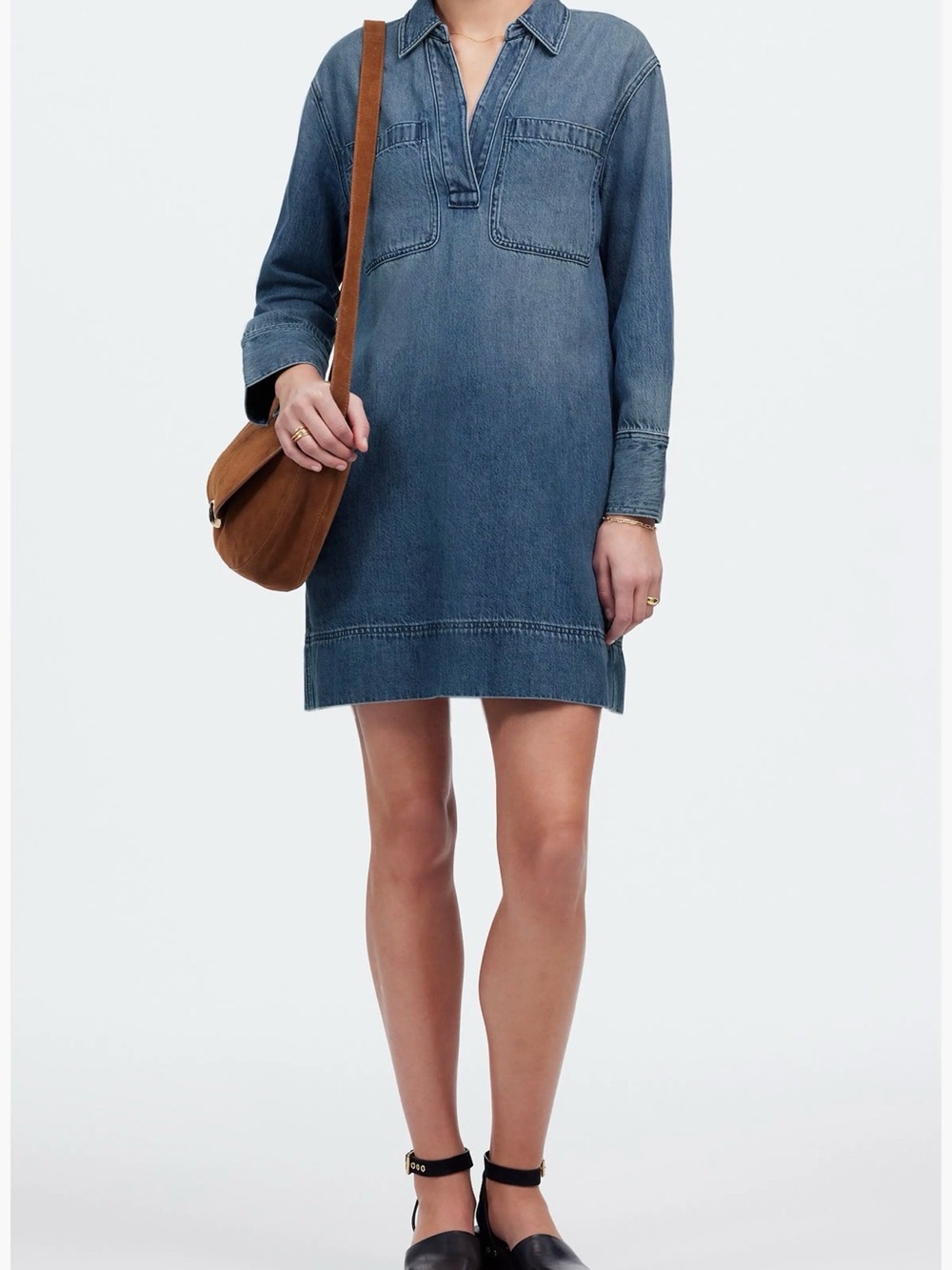 Madewell Washed Blue Denim Mini Shirt Dress